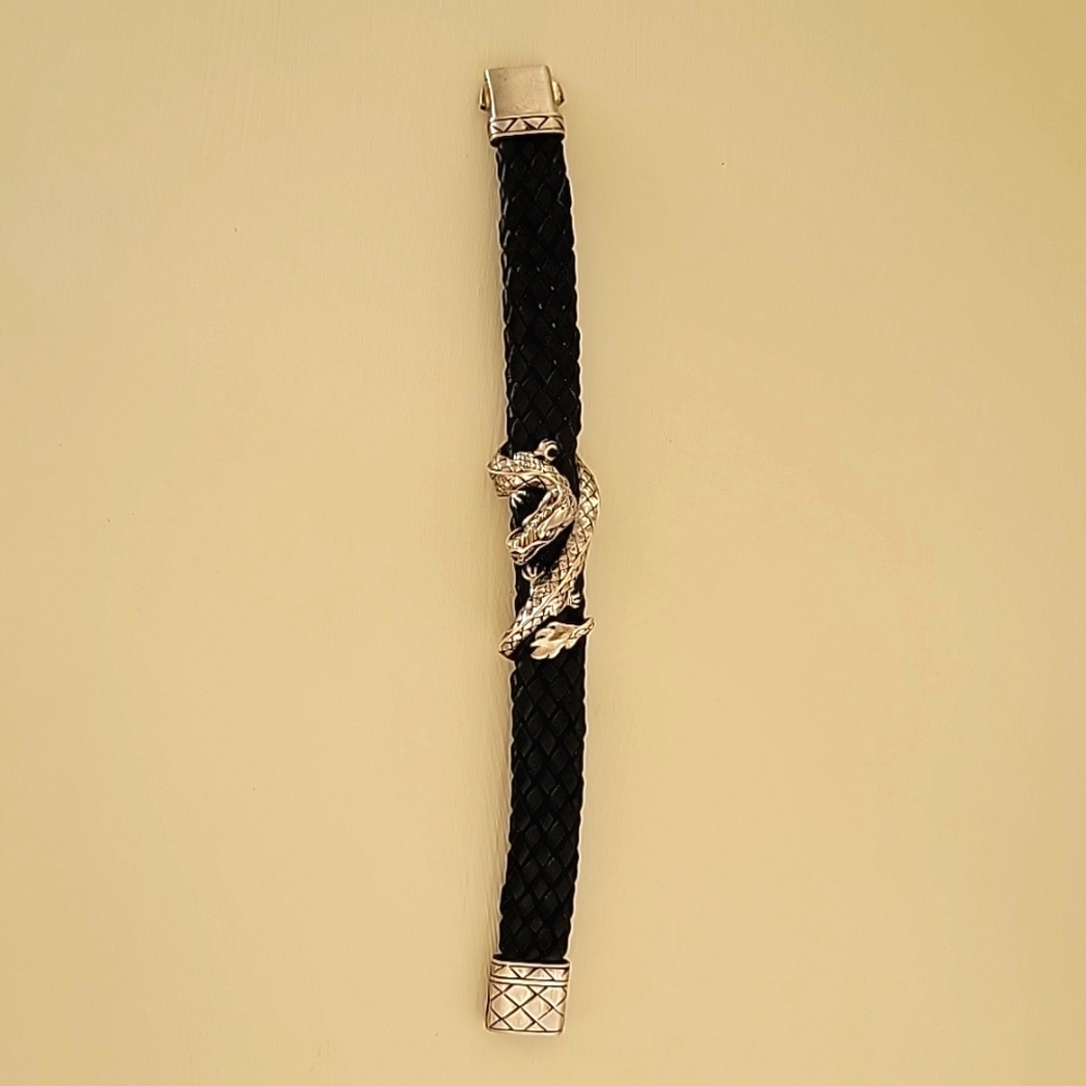 John Hardy Naga Silver Dragon on Black Woven Bracelet
